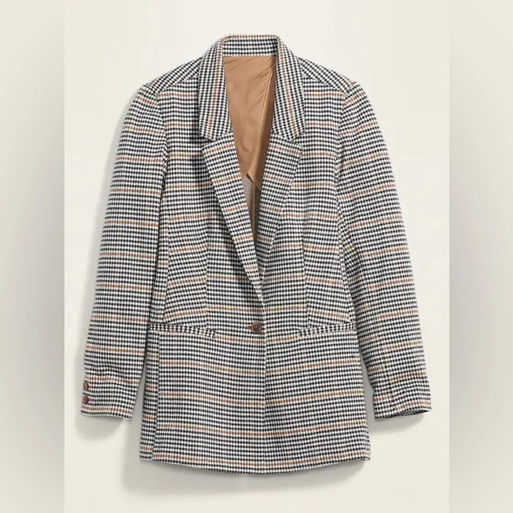 Old Navy Oversized Patterned Blazer Houndstooth Plaid Size XS Extra Small - Picture 2 of 9